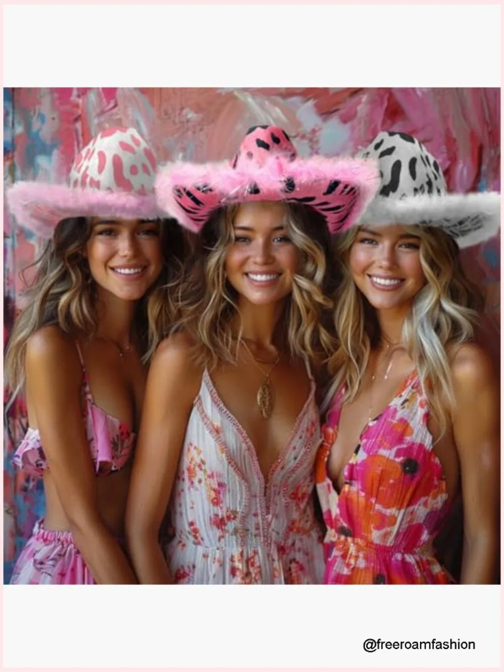 Cow Print Cowboy Hat with Feathers, Sunglasses and Bandana Set